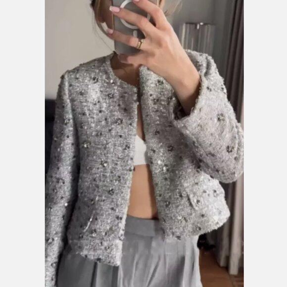 Zara sequin cropped silver jacket - Picture 6 of 6